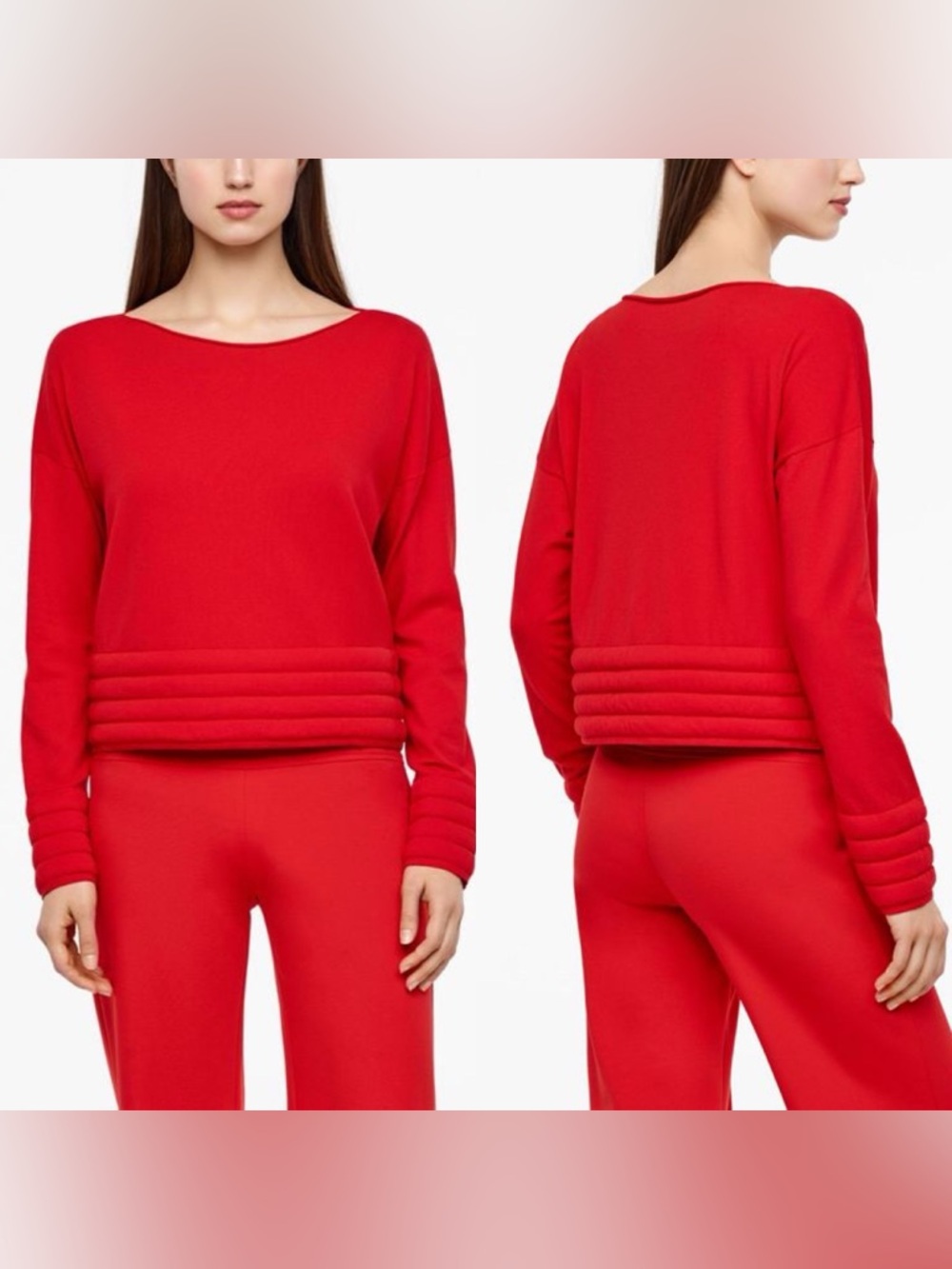 NWT Sarah Pacini PADDED SWEATER Poppy Red One Size $405